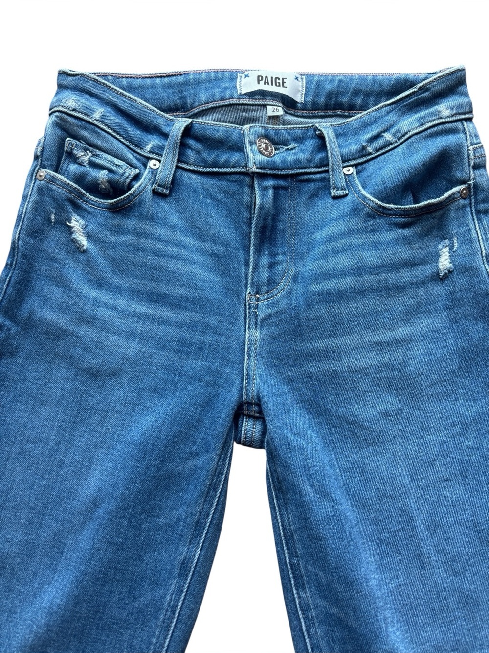PAIGE Amber Skinny Jeans Size 26 | Distressed Stretch Denim | Premium Designer
